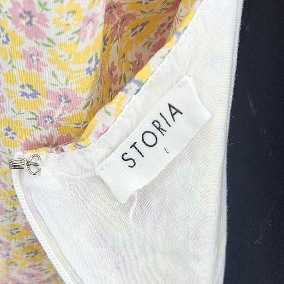 Storia Puff Sleeve Babydoll Mini Dress Size Large White Pink Yellow Floral - Picture 6 of 11